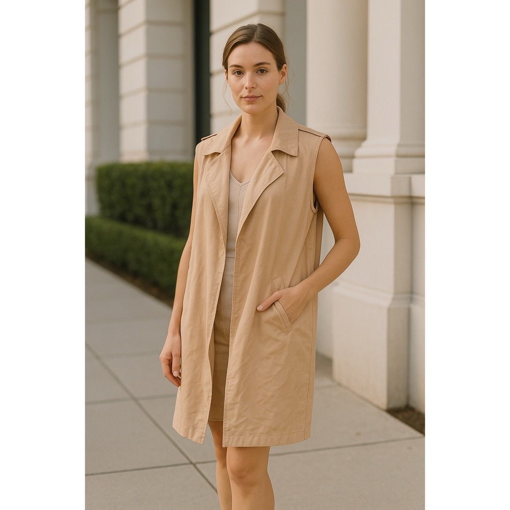 Gibson Latimer Vest Cardigan Womens S Beige Scandi Minimalist Quiet Luxury